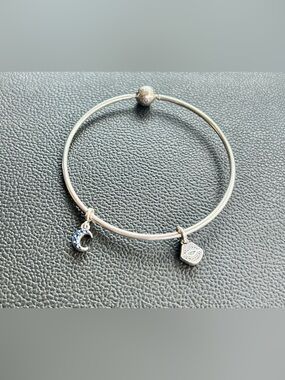 Pandora Silver Bangle with Blue Crescent Moon & Evil Eye Charms